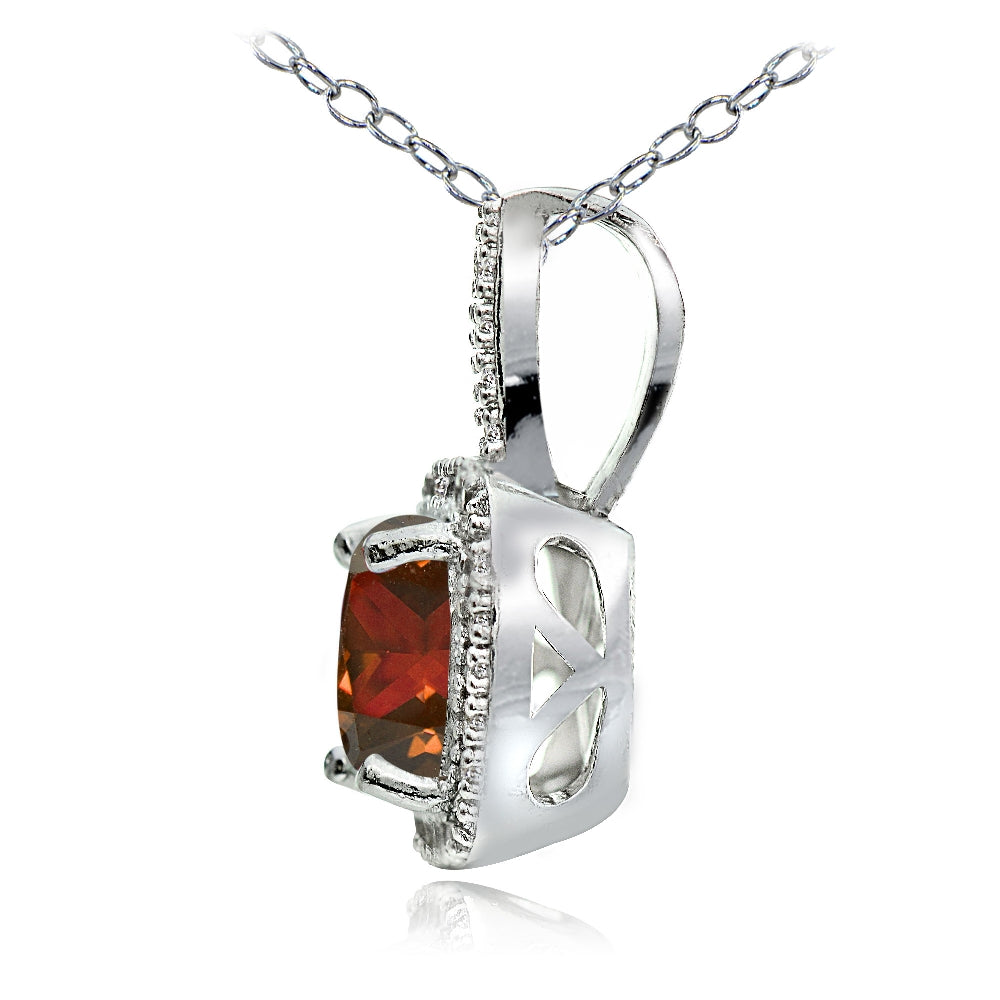 Sterling Silver 2.25ct Garnet & White Topaz Cushion-Cut Necklace-2