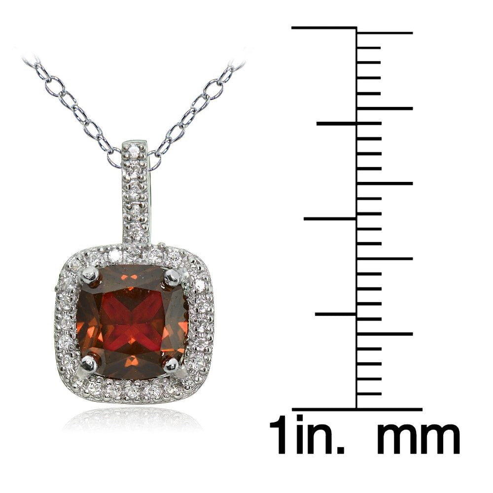 Sterling Silver 2.25ct Garnet & White Topaz Cushion-Cut Necklace-3