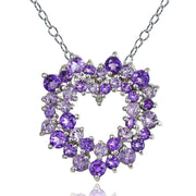 Sterling Silver 5.1 ct African Amethyst, Amethyst and Diamond Accent Cluster Heart Necklace