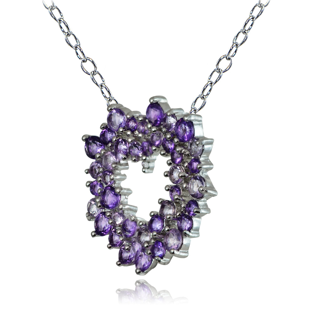 Sterling Silver 5.1 ct African Amethyst, Amethyst and Diamond Accent Cluster Heart Necklace-2