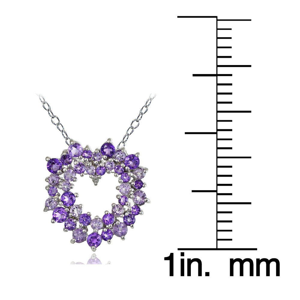 Sterling Silver 5.1 ct African Amethyst, Amethyst and Diamond Accent Cluster Heart Necklace-3