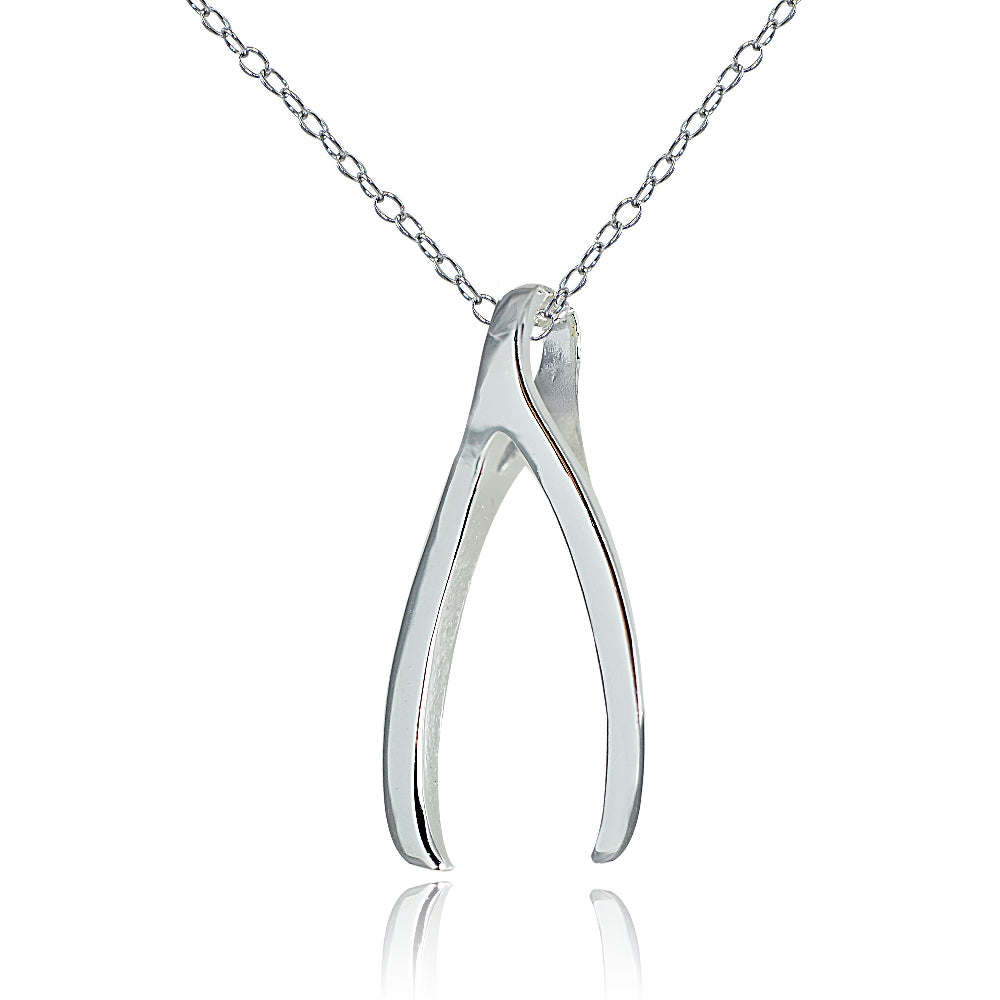 Sterling Silver Polished Wishbone Necklace-2