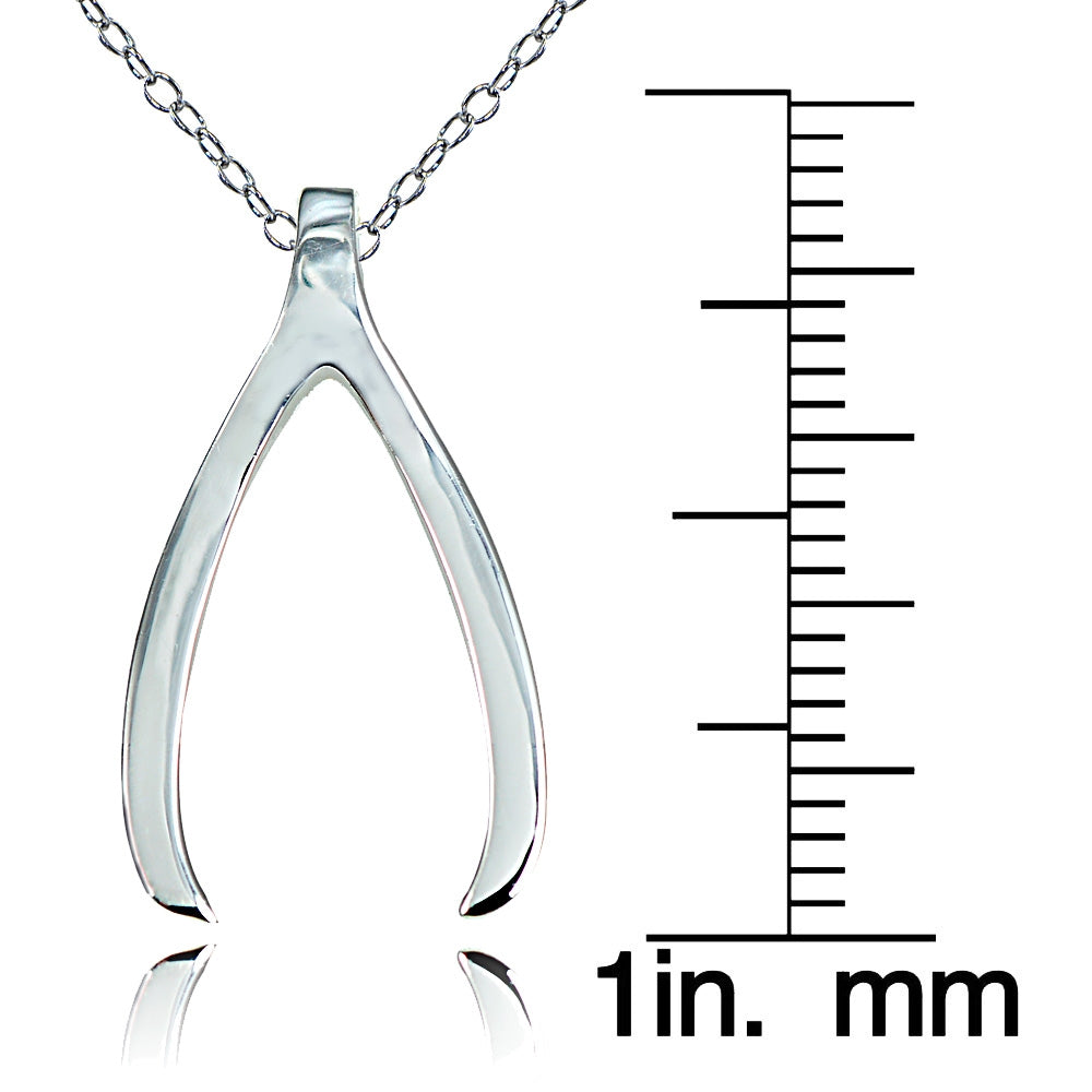 Sterling Silver Polished Wishbone Necklace-3