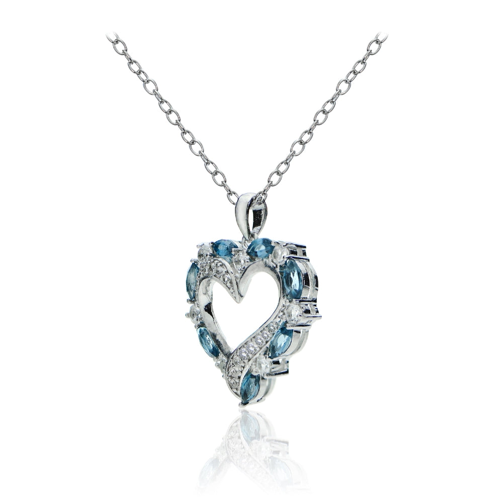Sterling Silver 1.6ct London Blue & White Topaz Open Heart Pendant-2