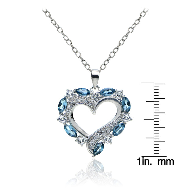 Sterling Silver 1.6ct London Blue & White Topaz Open Heart Pendant