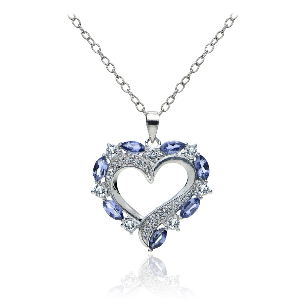 Sterling Silver 1.35ct Tanzanite & White Topaz Open Heart Pendant