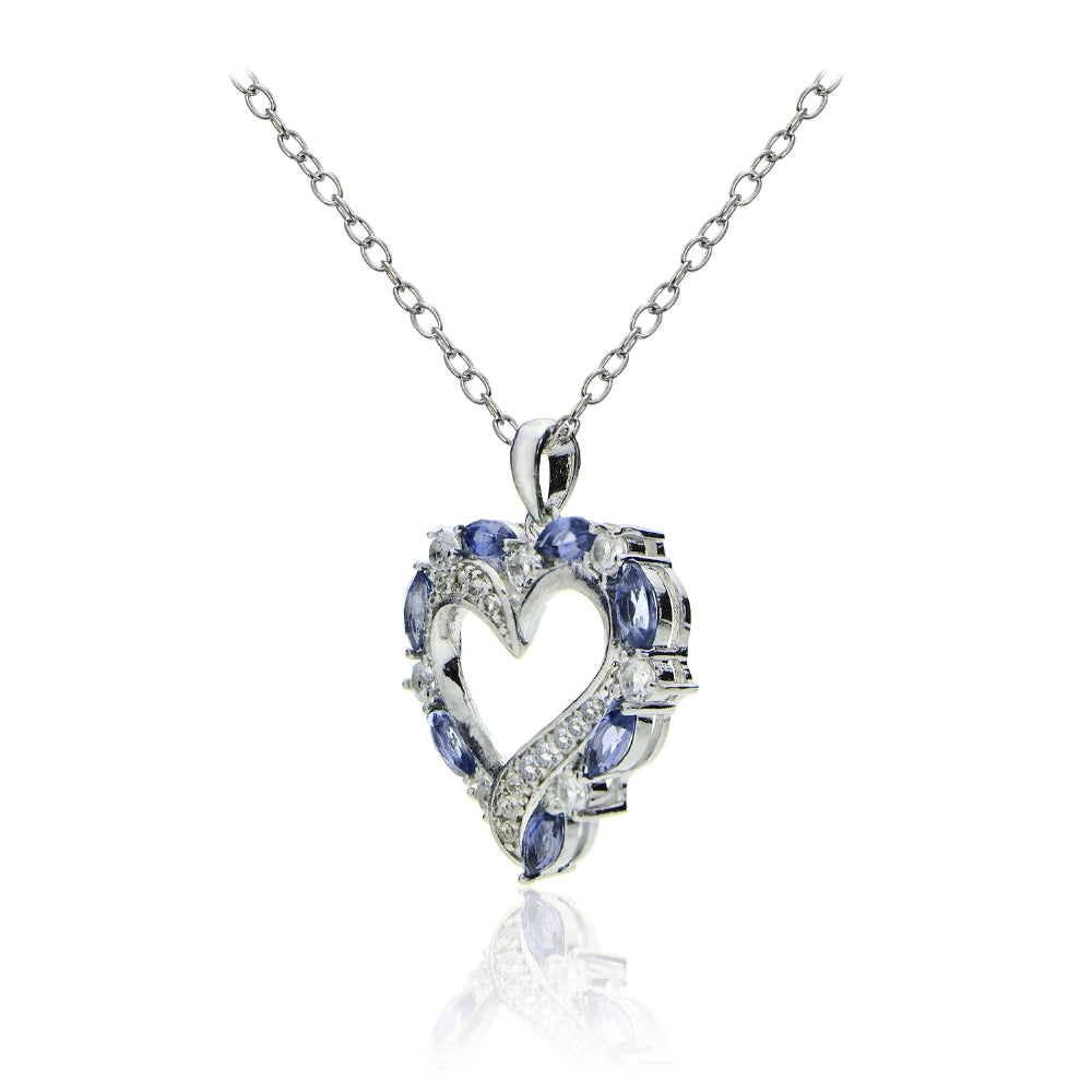 Sterling Silver 1.35ct Tanzanite & White Topaz Open Heart Pendant-2