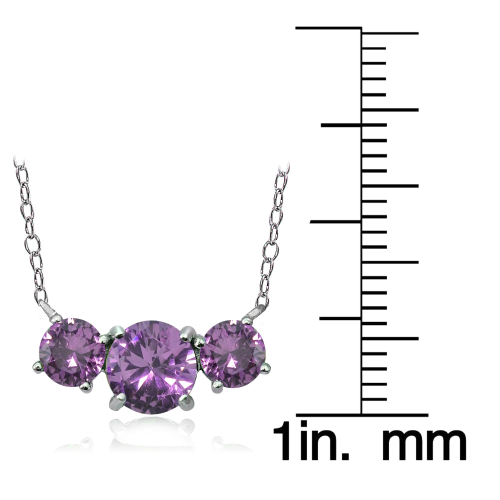 Sterling Silver Purple Cubic Zirconia Three Stone Necklace-3