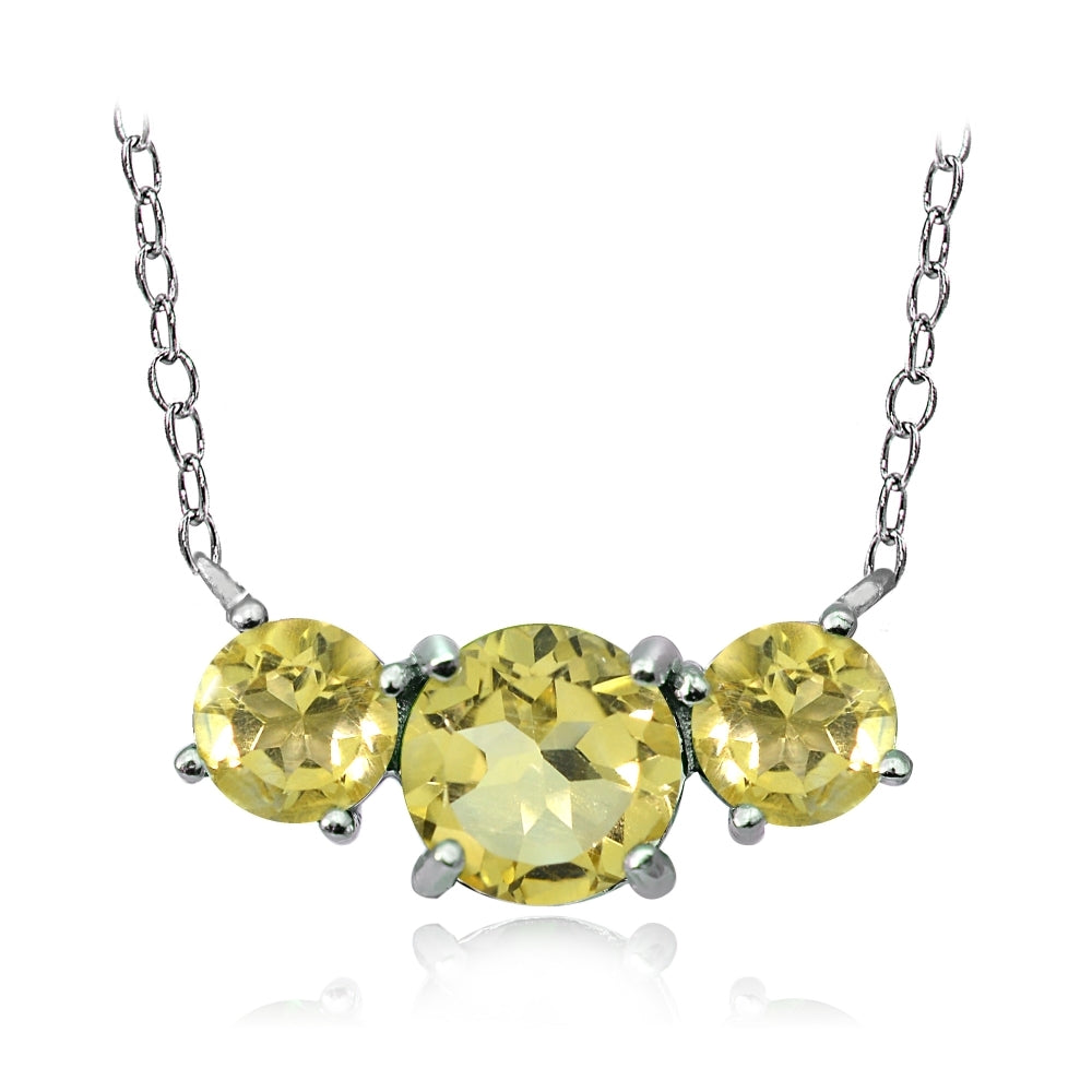 Sterling Silver Citrine Three Stone Necklace