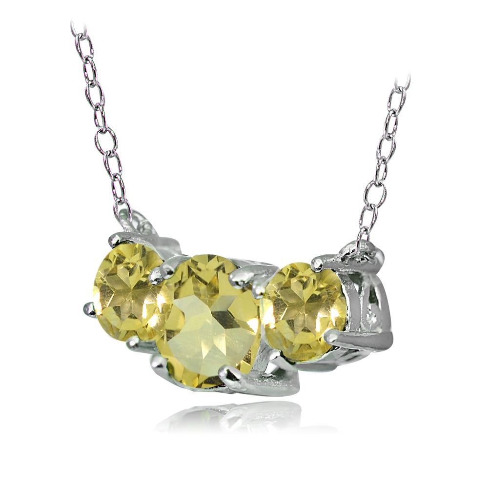 Sterling Silver Citrine Three Stone Necklace-2