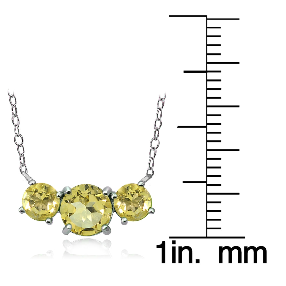 Sterling Silver Citrine Three Stone Necklace-3