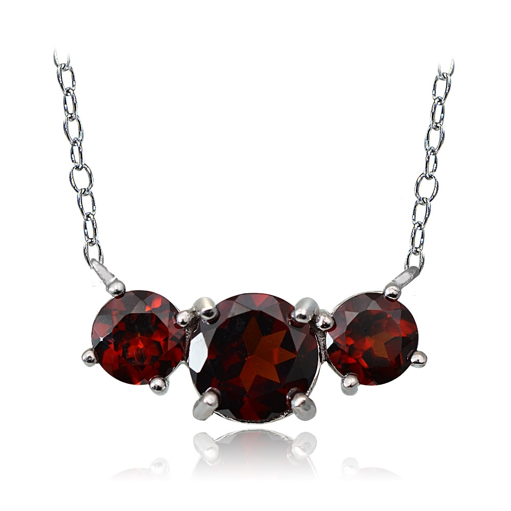 Sterling Silver 2.35ct Garnet Three Stone  Necklace