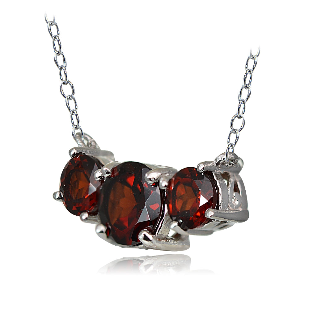 Sterling Silver 2.35ct Garnet Three Stone  Necklace-2