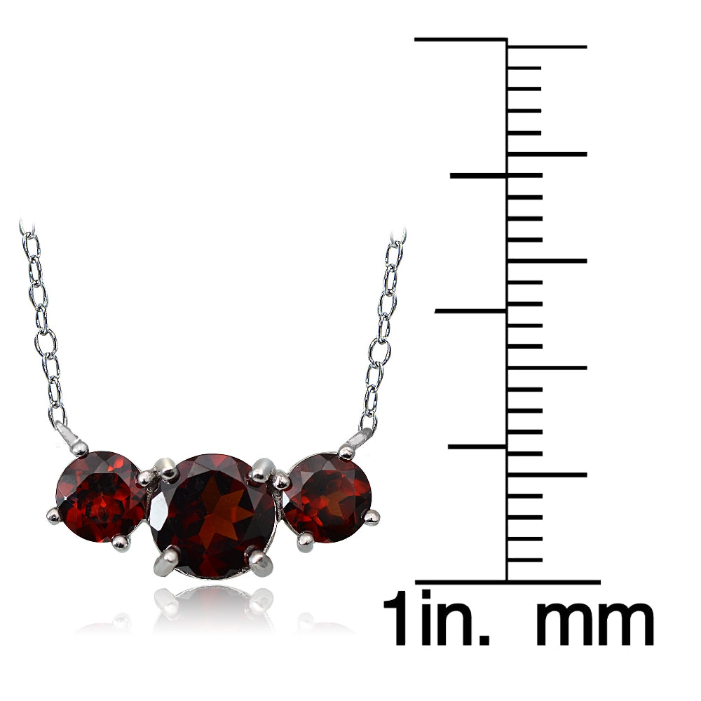 Sterling Silver 2.35ct Garnet Three Stone  Necklace-3