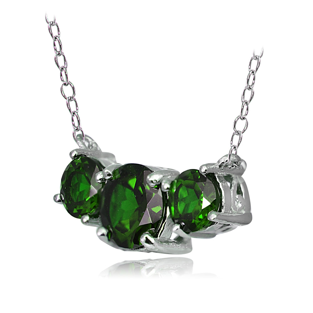 Sterling Silver Created Emerald Three Stone Necklace-2