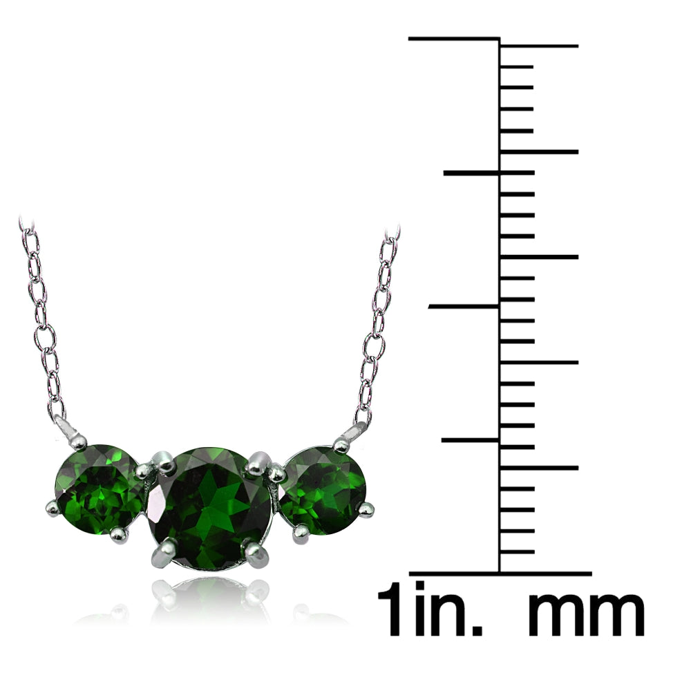 Sterling Silver Created Emerald Three Stone Necklace-3