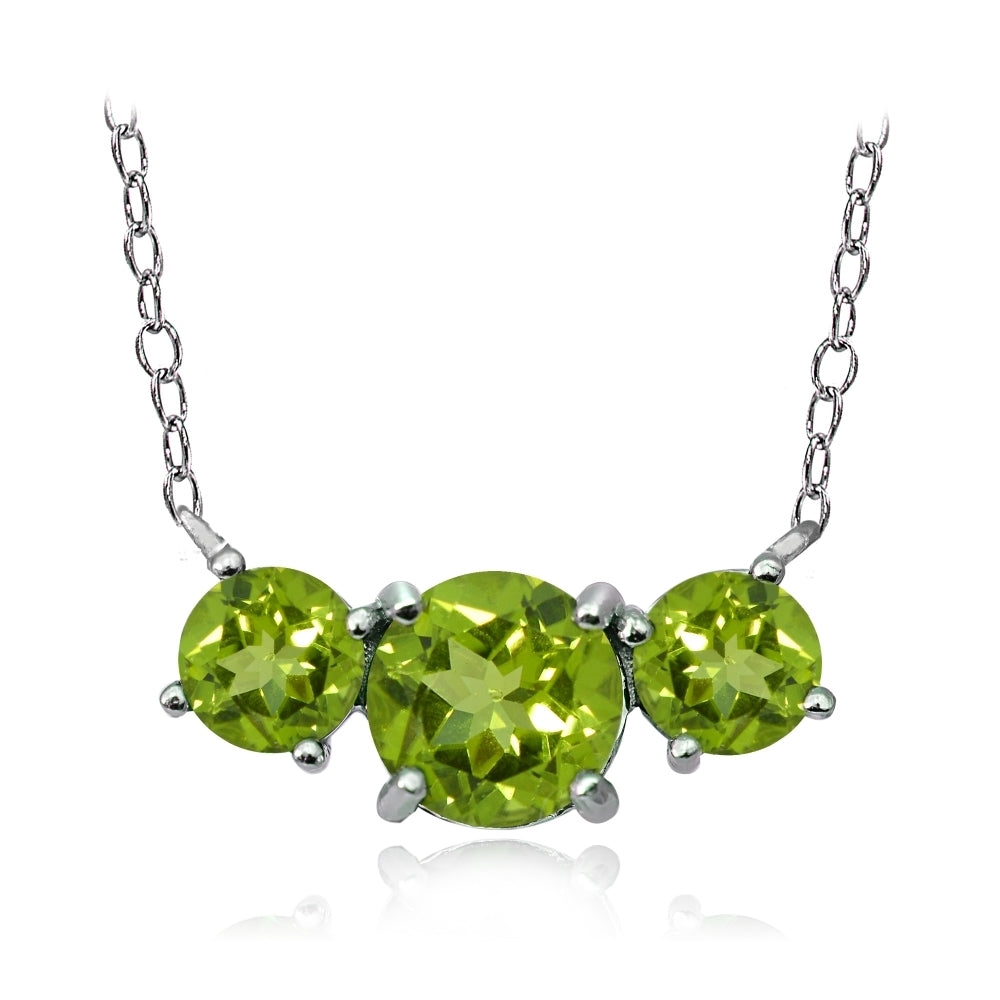 Sterling Silver Peridot Three Stone Necklace