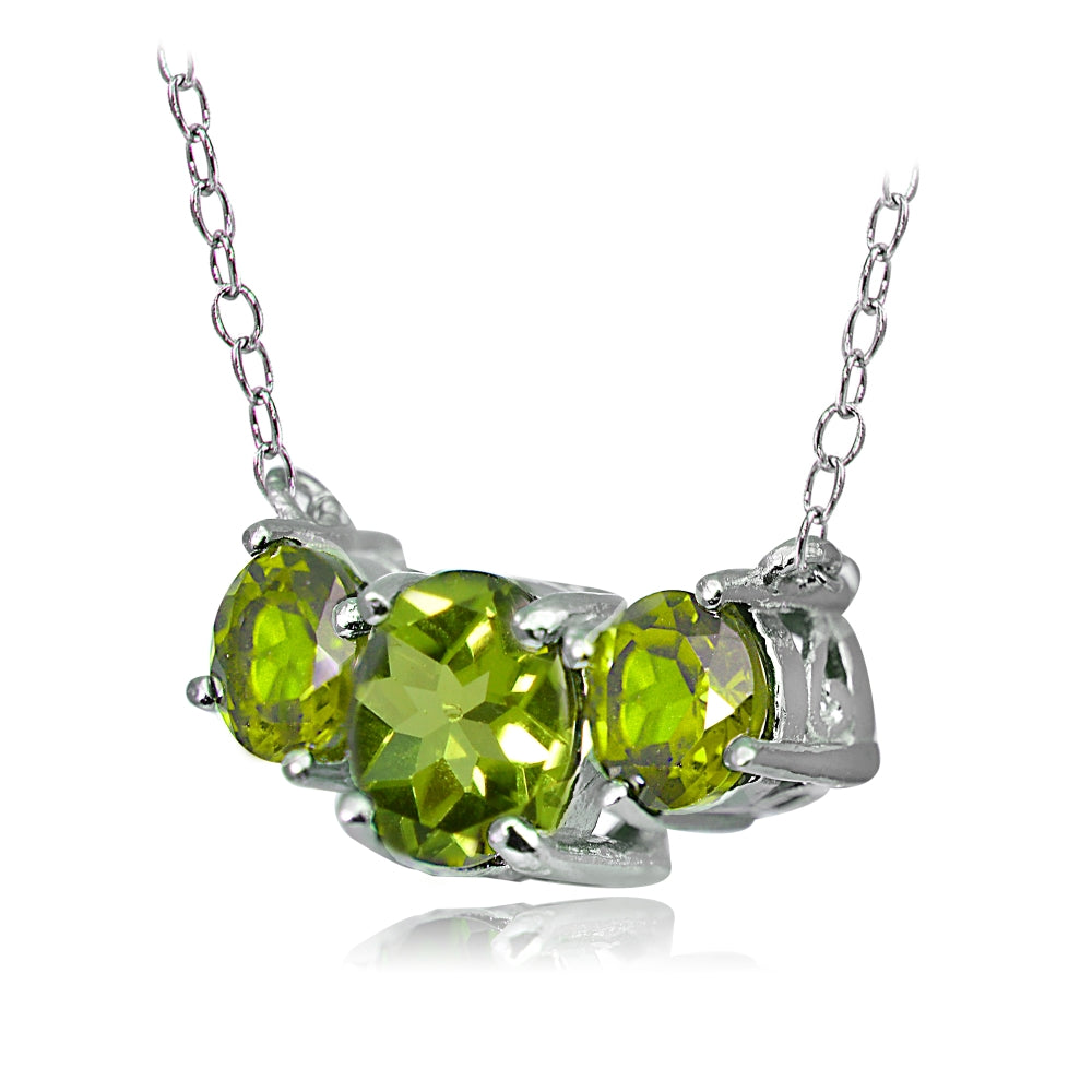 Sterling Silver Peridot Three Stone Necklace-2