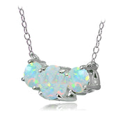 Sterling Silver Created White Opal Three Stone Necklace