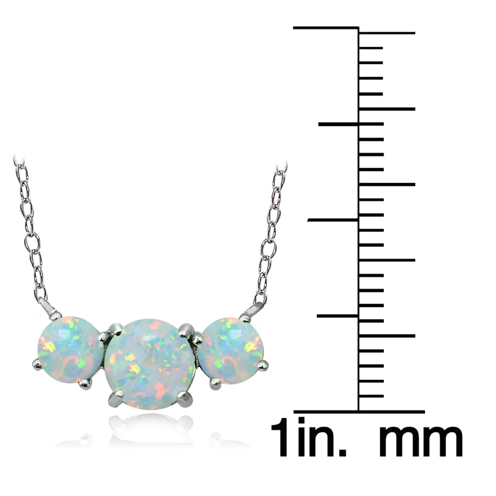 Sterling Silver Created White Opal Three Stone Necklace-3