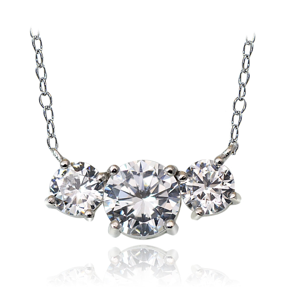 Sterling Silver 2.5ct Cubic Zirconia Three Stone Necklace