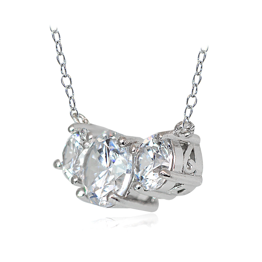 Sterling Silver 2.5ct Cubic Zirconia Three Stone Necklace-2