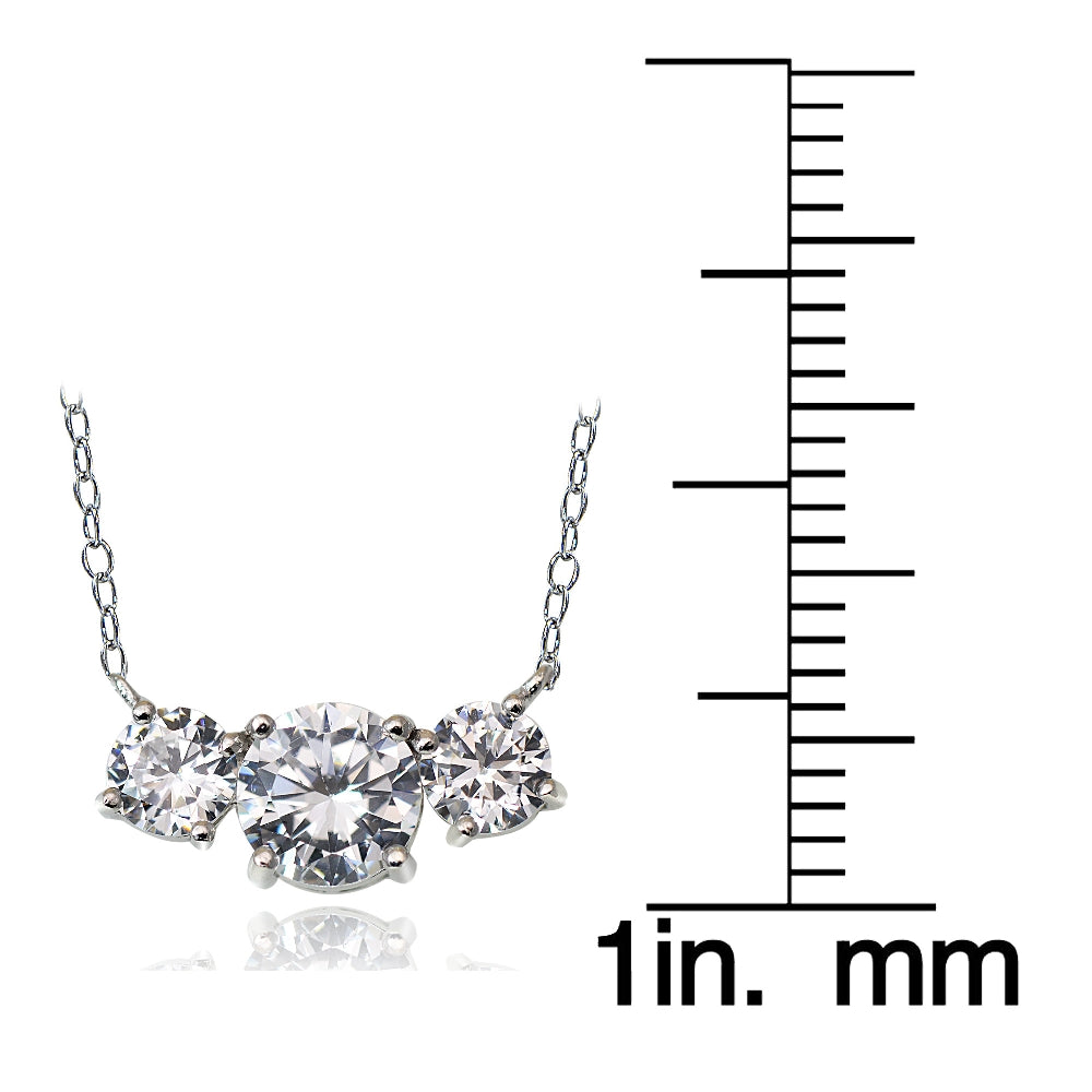 Sterling Silver 2.5ct Cubic Zirconia Three Stone Necklace-3