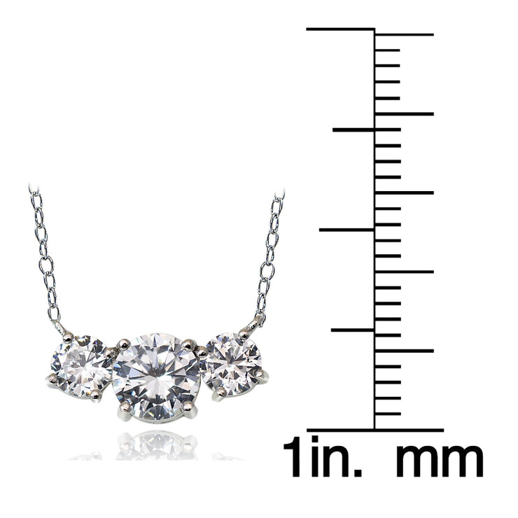 Sterling Silver 2.5ct Cubic Zirconia Three Stone Necklace