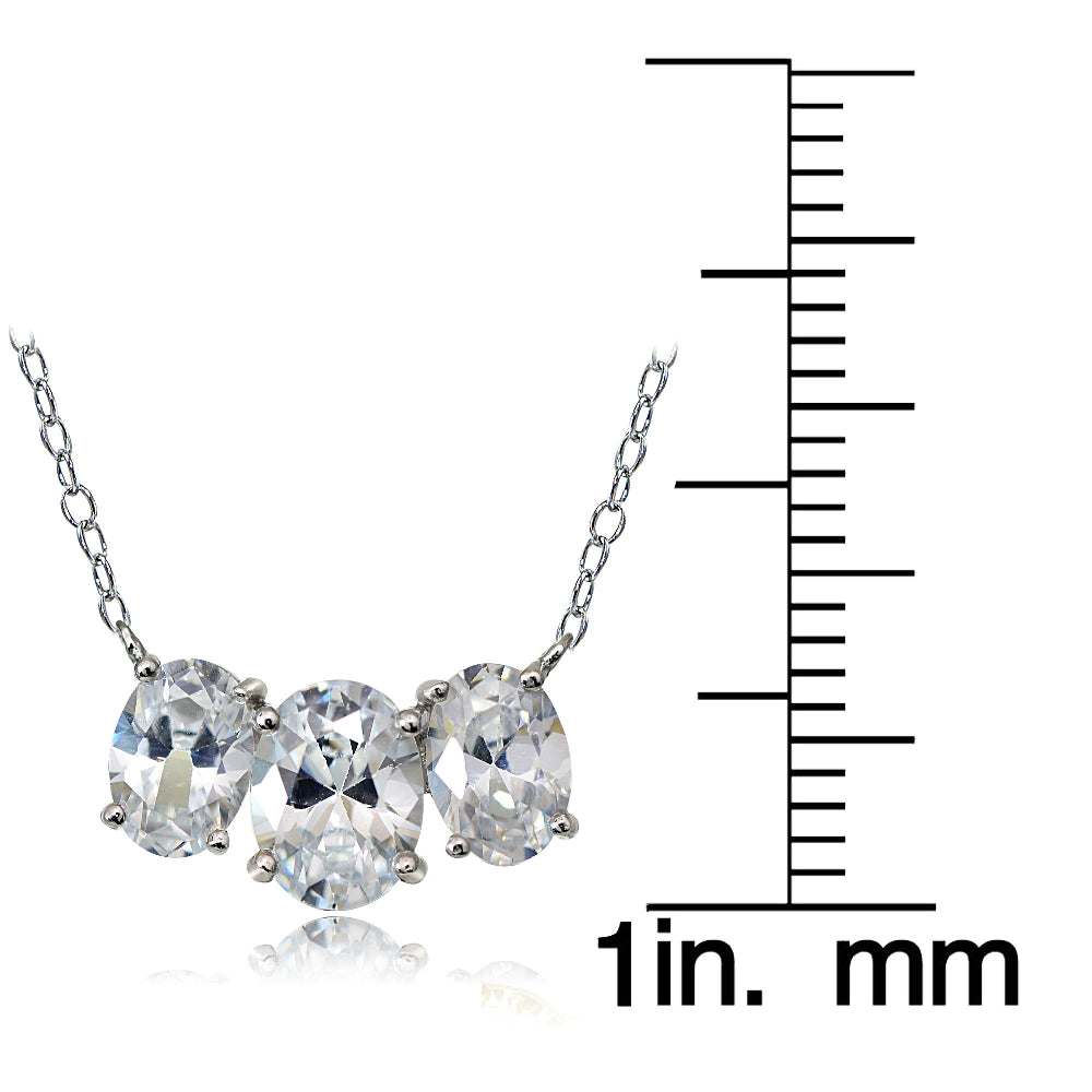 Sterling Silver 3.95ct Cubic Zirconia Three Stone Oval Necklace-3