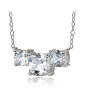 Sterling Silver 4.5ct Cubic Zirconia Three Stone Cushion-Cut Necklace