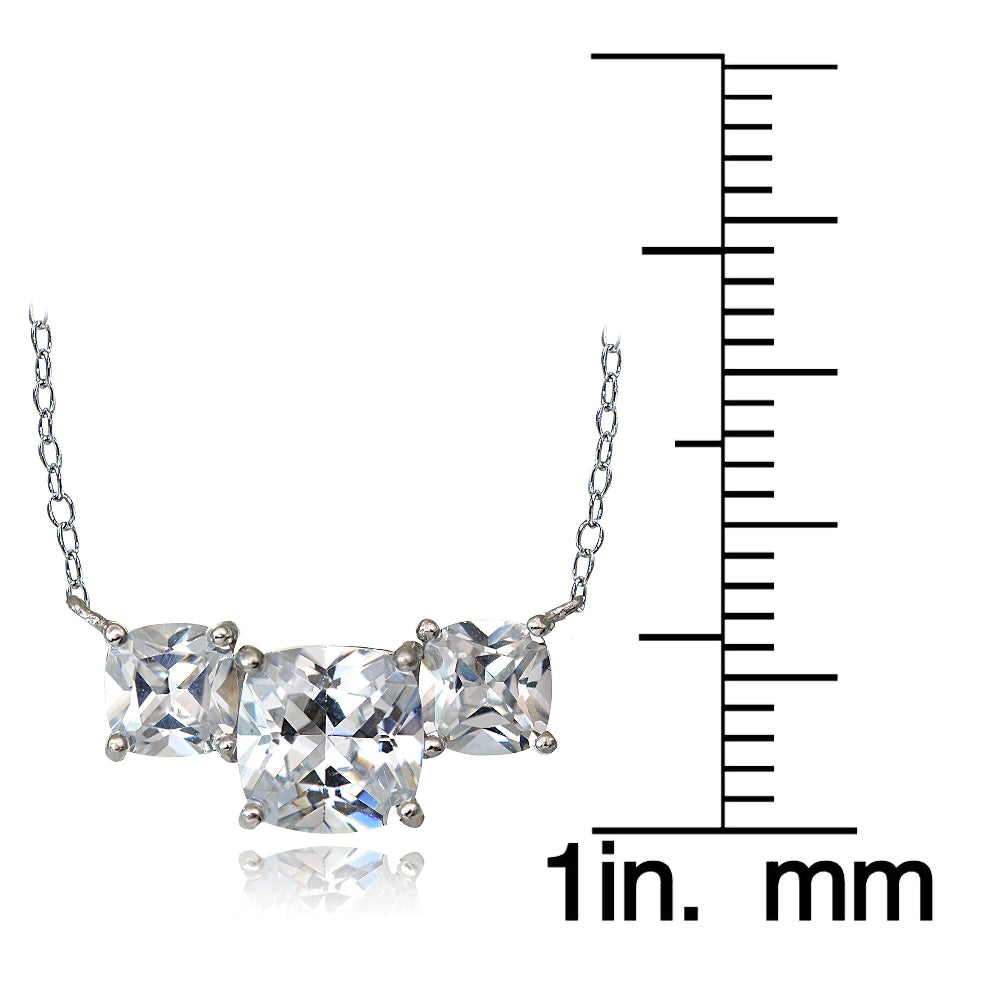Sterling Silver 4.5ct Cubic Zirconia Three Stone Cushion-Cut Necklace-3