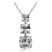 Sterling Silver 11.5ct Cubic Zirconia Three Stone Cushion-Cut Drop Necklace