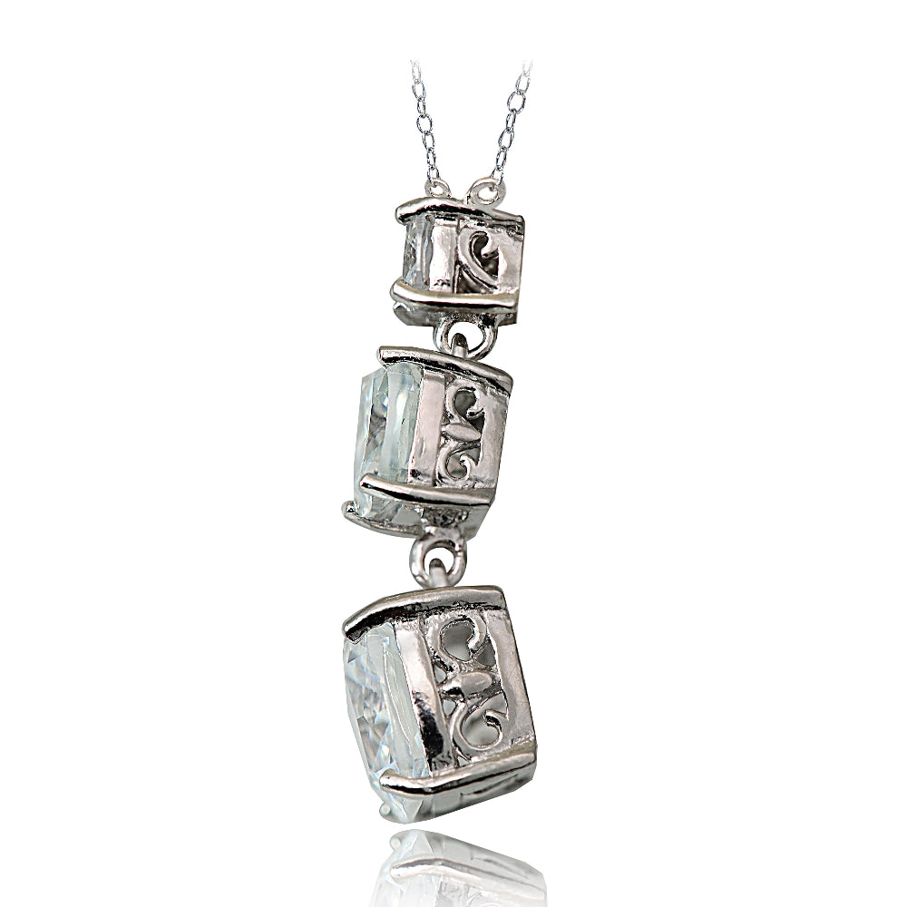 Sterling Silver 11.5ct Cubic Zirconia Three Stone Cushion-Cut Drop Necklace-2