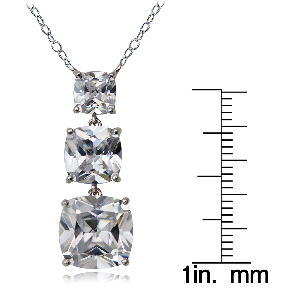 Sterling Silver 11.5ct Cubic Zirconia Three Stone Cushion-Cut Drop Necklace-3