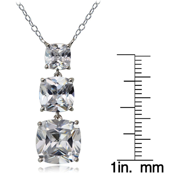 Sterling Silver 11.5ct Cubic Zirconia Three Stone Cushion-Cut Drop Necklace