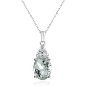 Sterling Silver Aquamarine and White Topaz Oval Pendant Necklace