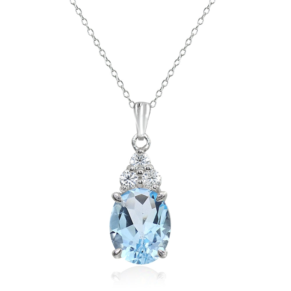 Sterling Silver Blue and White Topaz Oval Pendant Necklace