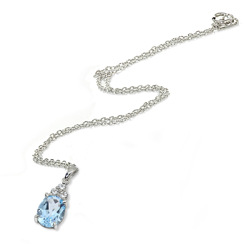 Sterling Silver Blue and White Topaz Oval Pendant Necklace-2