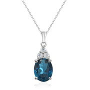 Sterling Silver London Blue and White Topaz Oval Pendant Necklace