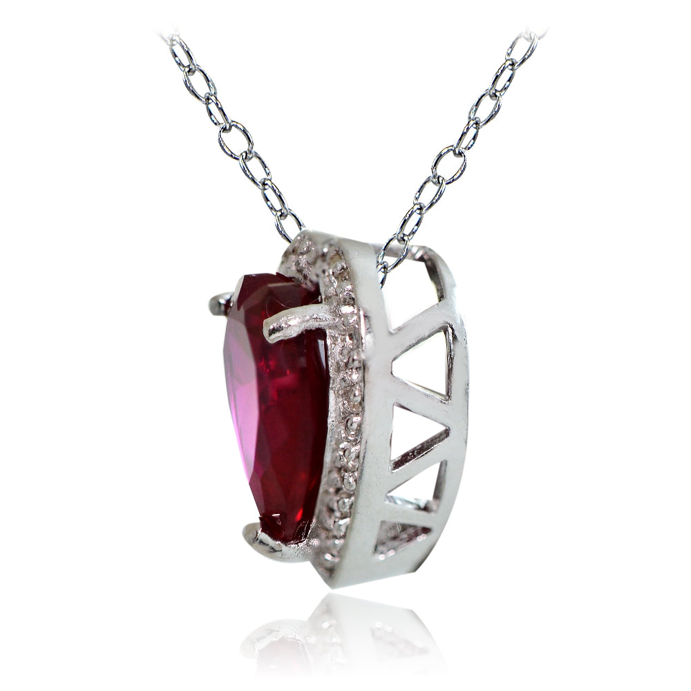 Sterling Silver 4.15ct Created Ruby and White Topaz Heart Necklace-2