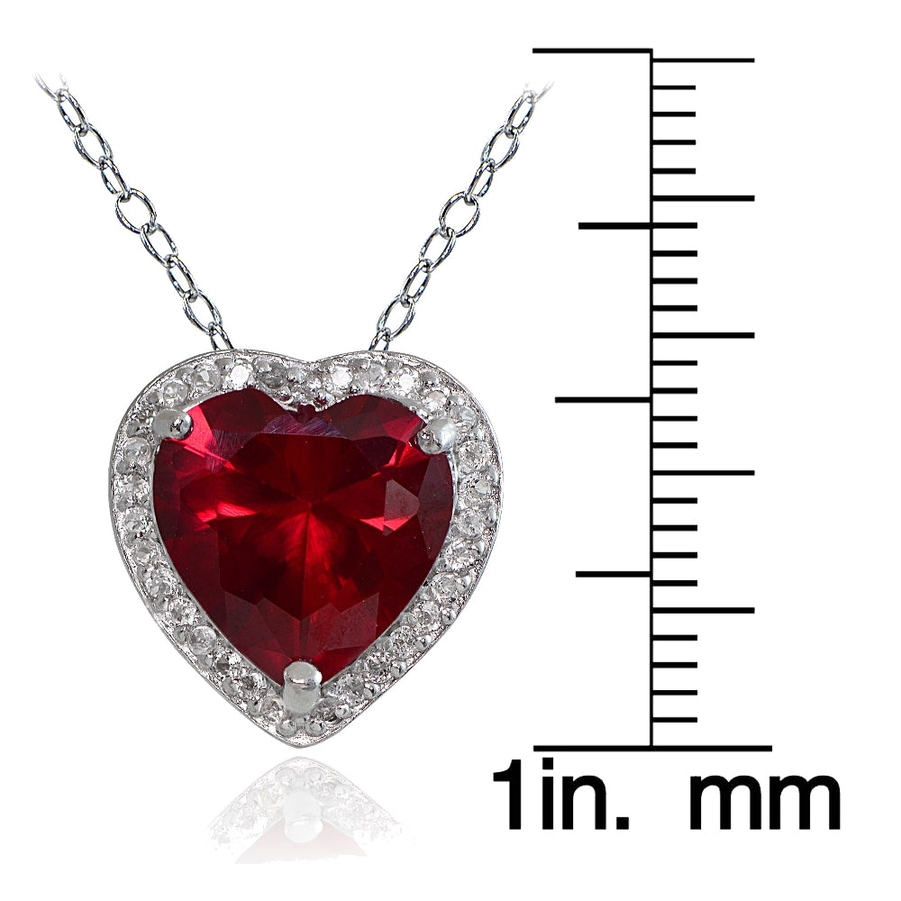 Sterling Silver 4.15ct Created Ruby and White Topaz Heart Necklace-3