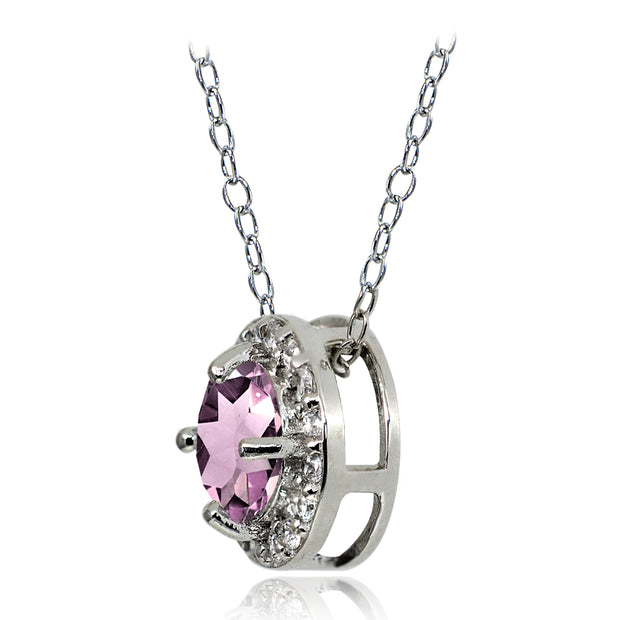 Sterling Silver Created Alexandrite and White Topaz Round Halo Necklace