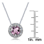 Sterling Silver Created Alexandrite and White Topaz Round Halo Necklace