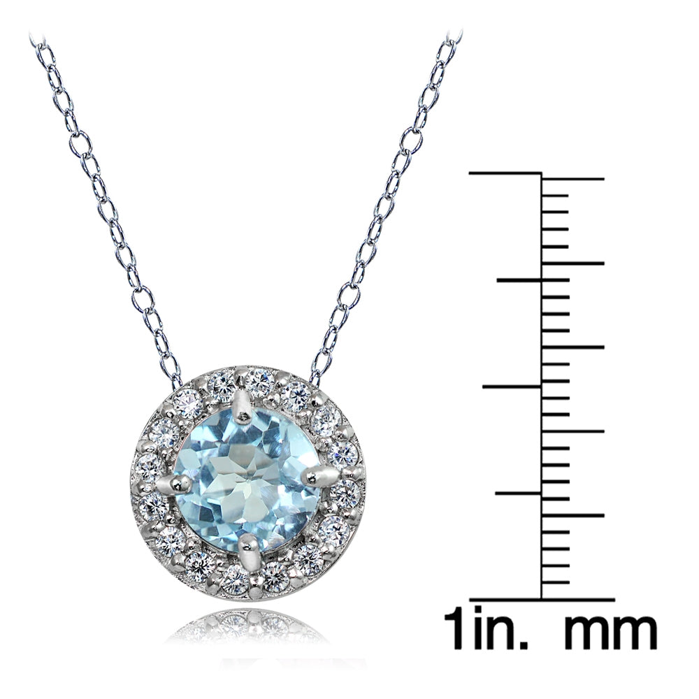 Sterling Silver Blue and White Topaz Round Halo Necklace-3