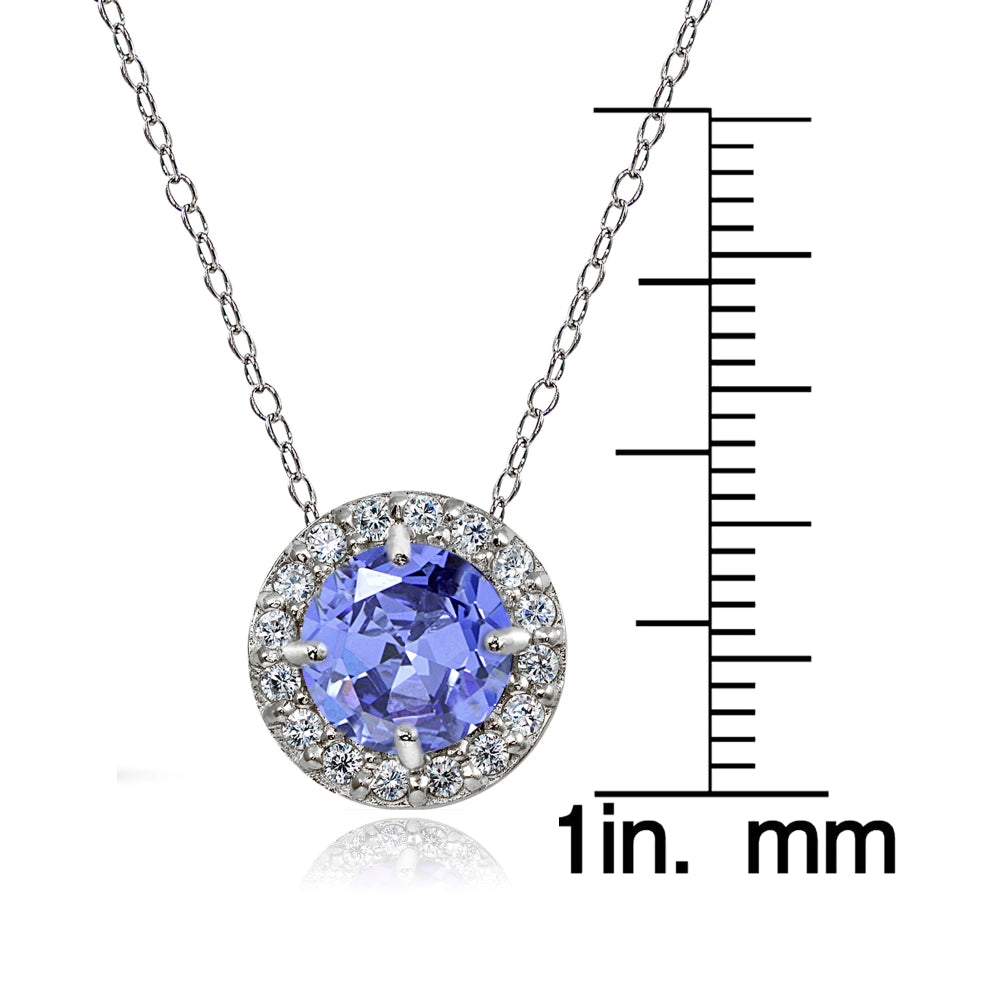 Sterling Silver Tanzanite and White Topaz Round Halo Necklace-3