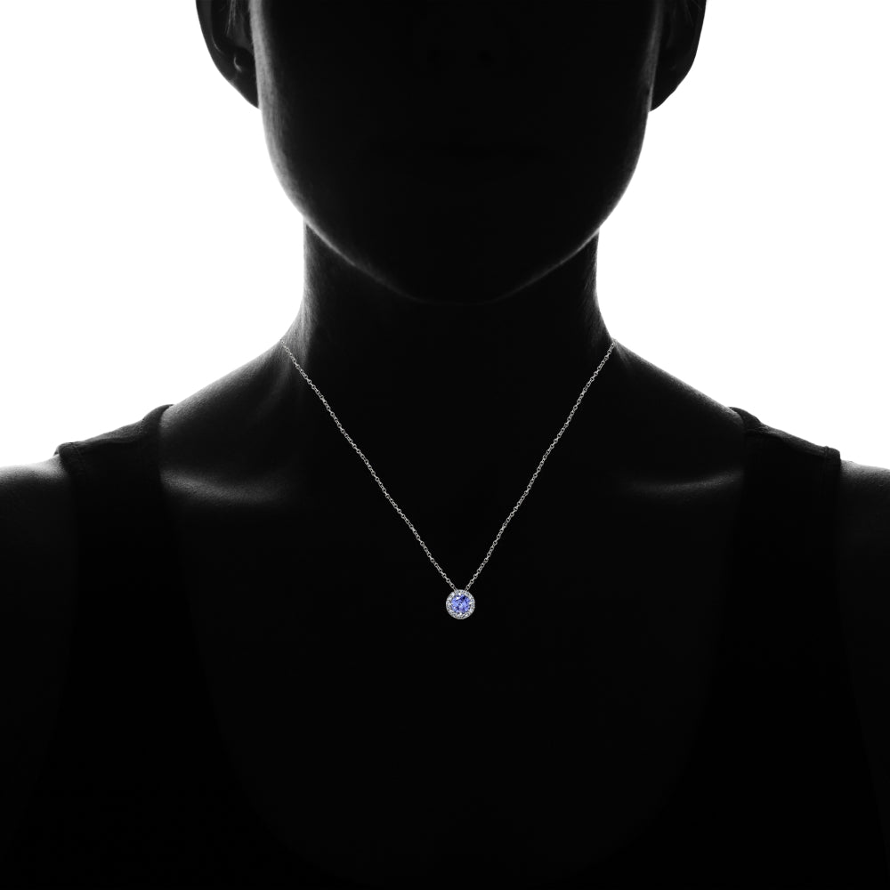 Sterling Silver Tanzanite and White Topaz Round Halo Necklace-4