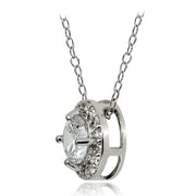 Sterling Silver Cubic Zirconia Round Halo Necklace