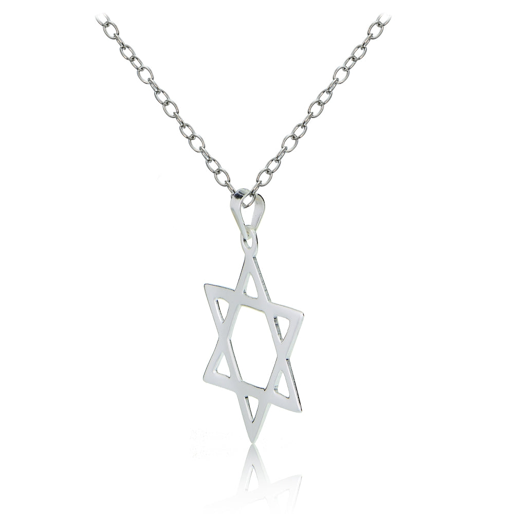 Sterling Silver Star of David Polished Necklace-2