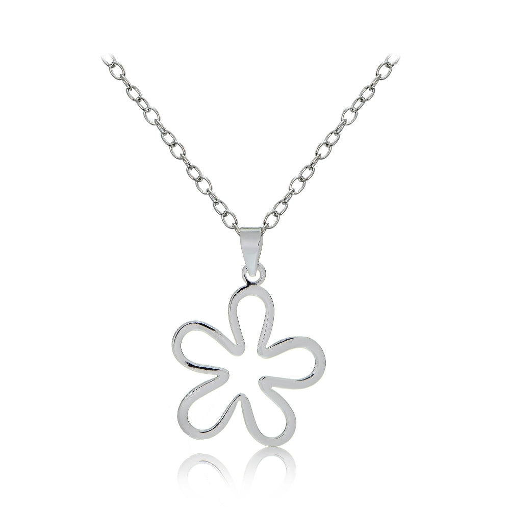 Sterling Silver Flower Polished Necklace