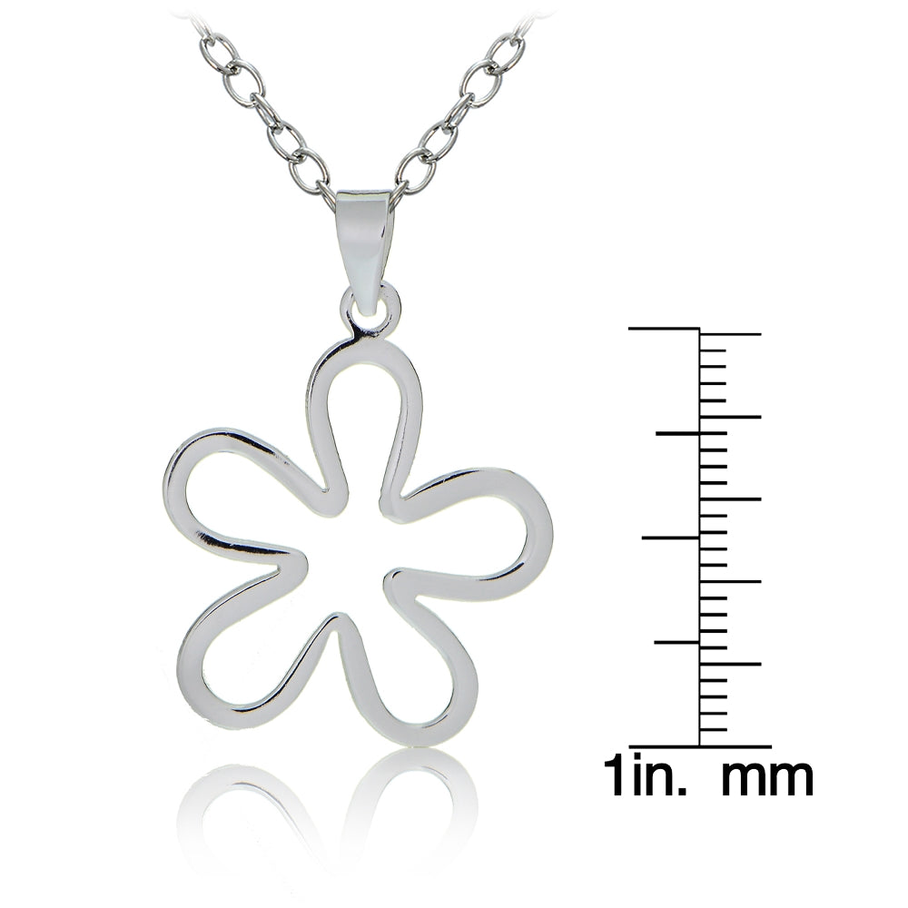 Sterling Silver Flower Polished Necklace-3